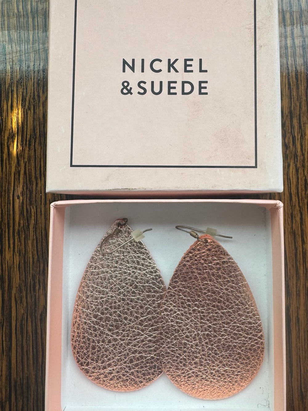 Nickel & Suede Rose Gold Teardrop Leather Earrings